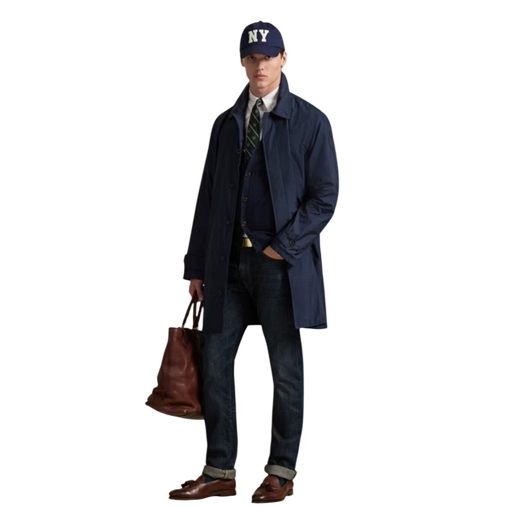 Polo Ralph Lauren SZXL Car Coat water Repellent Navy Blue Mid Lgth Button‎ Front
